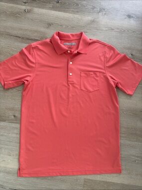 Greg Norman Collection Men’s Medium Coral-Red Short-Sleeve Golf Polo with Pocket